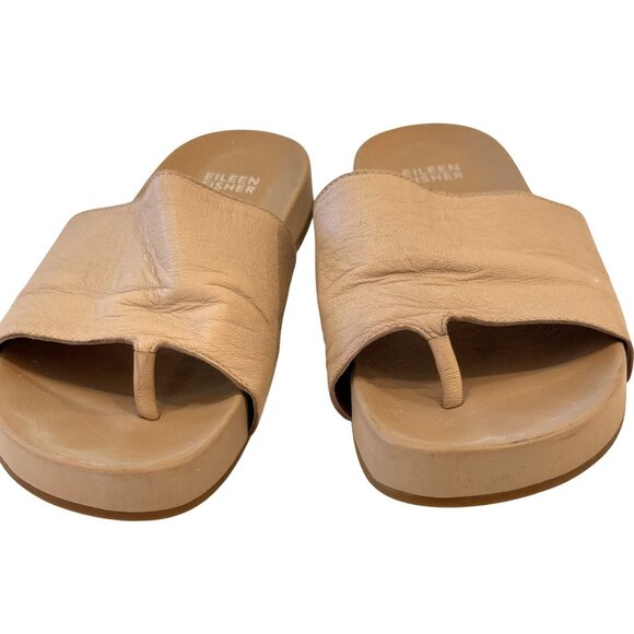 Eileen Fisher Tan Leather Slides Sandals GUC Sz 8.5 - Picture 3 of 8